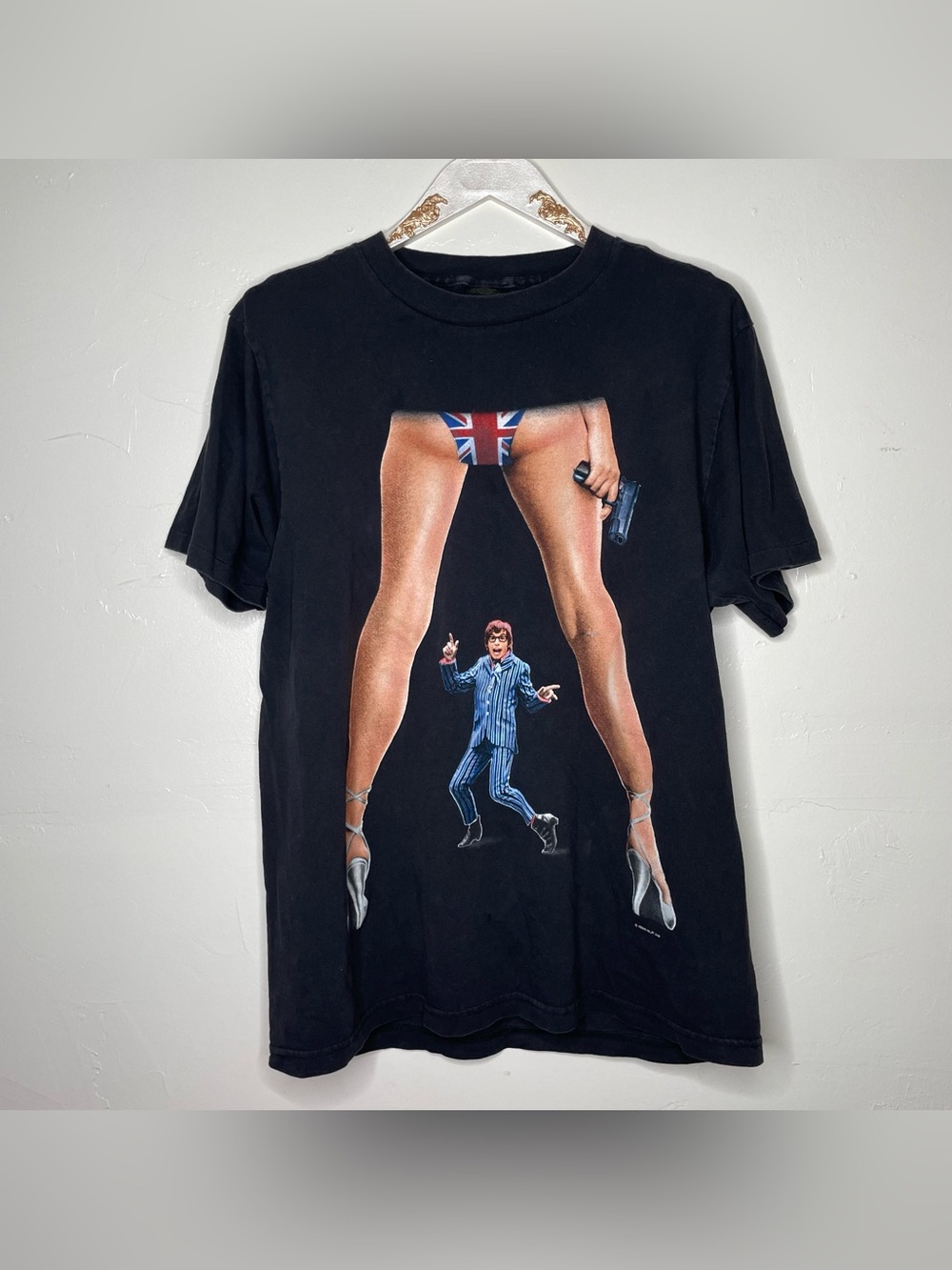 RARE 1998 AUSTIN POWERS CHEEKY BABY YEAH BLACK T SHIRT 100% COTTON SZ L